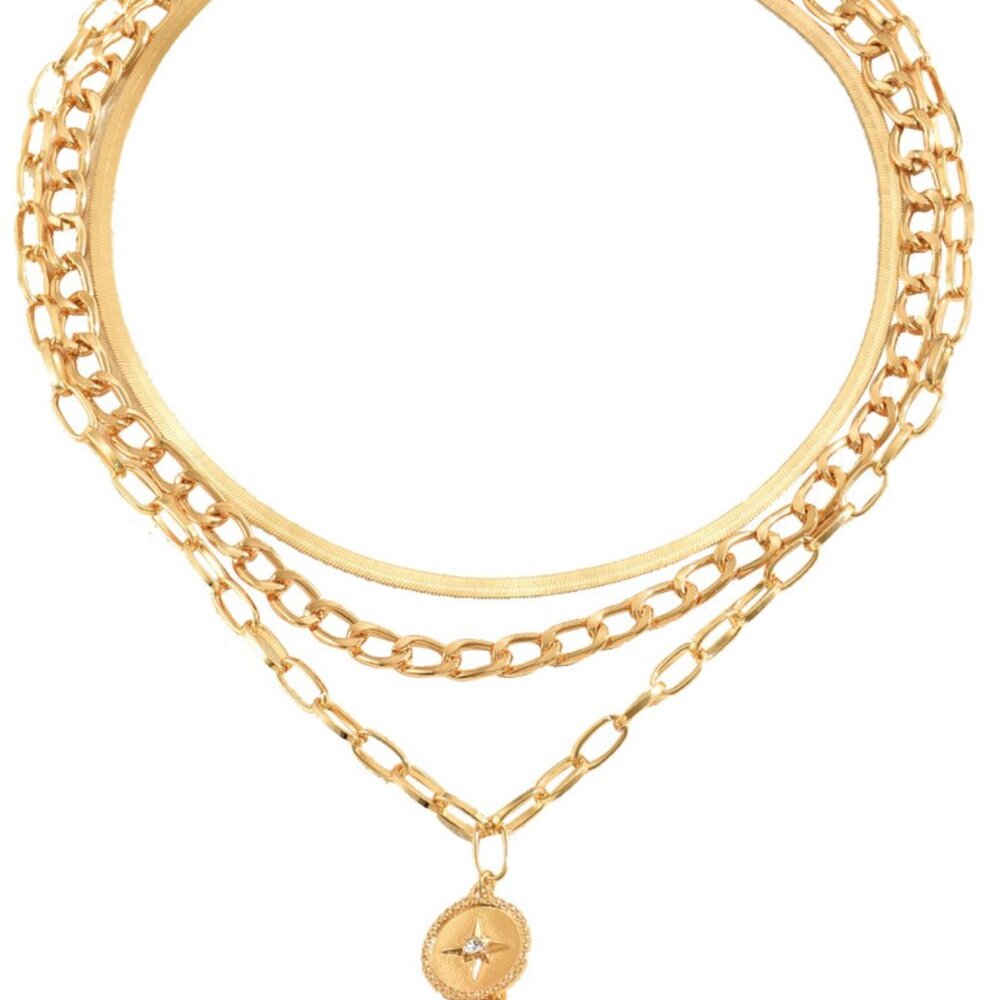 Stainless Steel Gold Layered Necklace - Picture 3 of 5